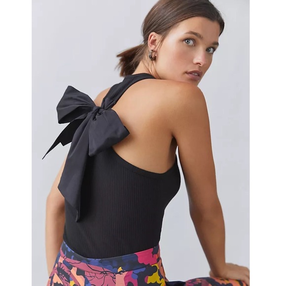🆕 Anthropologie Anthro bow-tie tank top shirt black sz medium - Picture 2 of 5